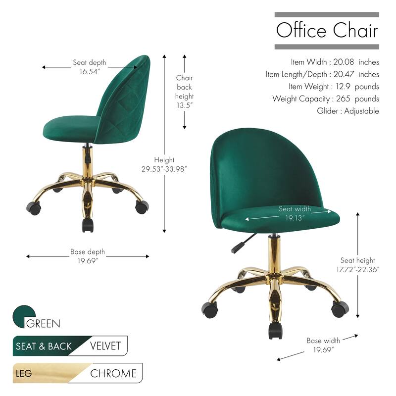 Porthos Home Hux Office Chair, Velvet Upholstery, Gold Chrome Legs
