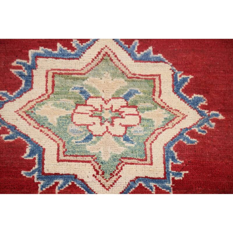 Hand Knotted Oriental 100% Wool Carpet Traditional Geometric Red Kazak Area Rug - 9' 9'' X 6' 7''