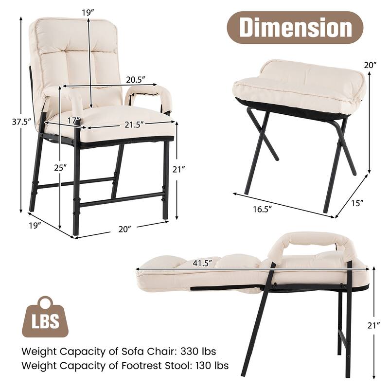 Gymax Modern Accent Chair w/ Ottoman Linen Fabric Arm Chair w/