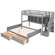 preview thumbnail 7 of 7, Gray Pine Wood Twin XL over Full Bunk Bed with Built-in Desk and Bookshelves