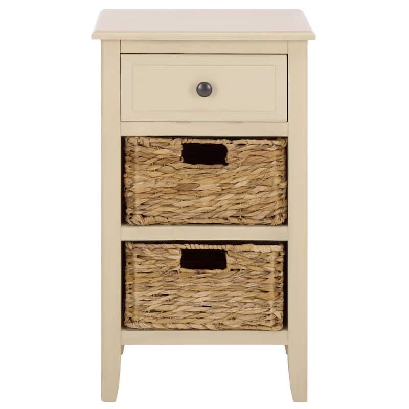 SAFAVIEH Helma Distressed Black Drawer Storage Side Table - 15" x 11.8" x 27.6" - 15"W x 12"D x 26"H - Sand
