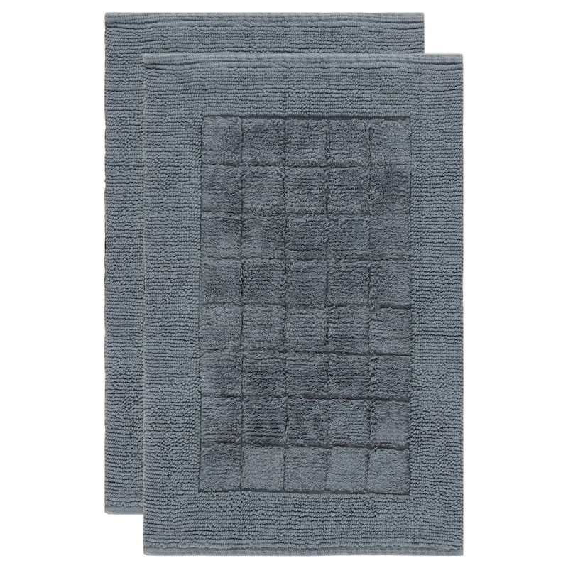 SAFAVIEH Home Bennett Boarder Grid 32"L x 20"W Bathmat Set of 2 - Dark Grey - 32"L x 20"W