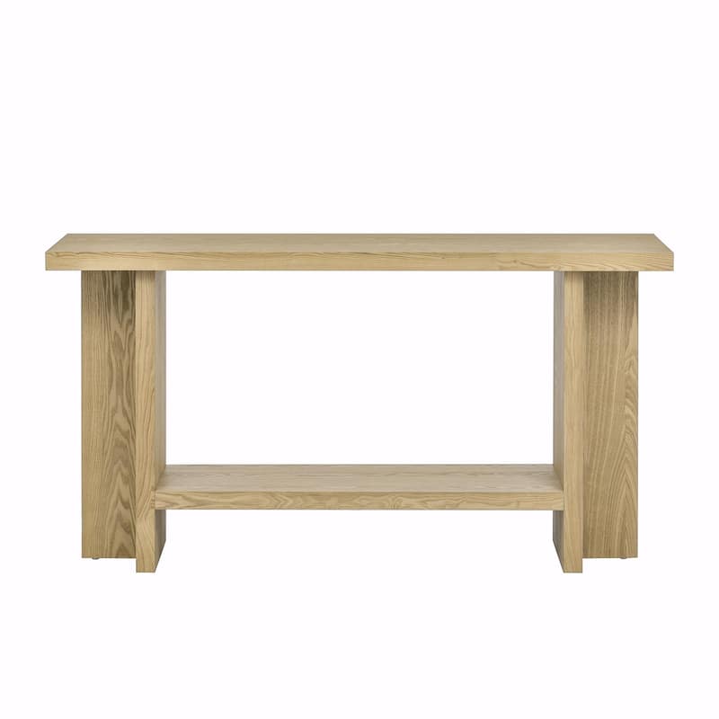 Vintage-Style Ash Wood Veneer Console Table - T-Leg Design