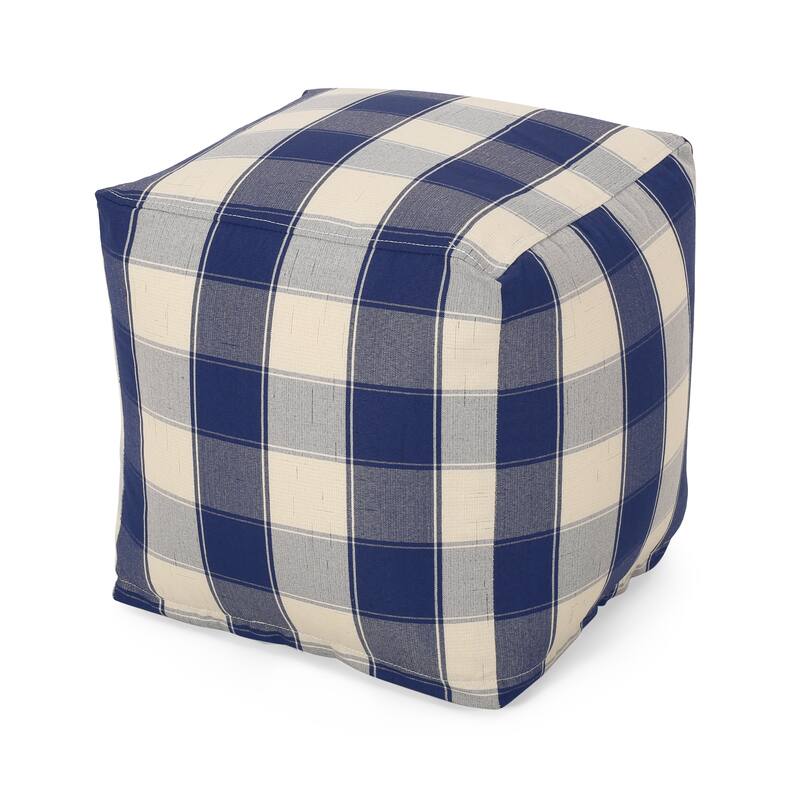 Konnor Modern Fabric Checkered Cube Pouf by Christopher Knight Home