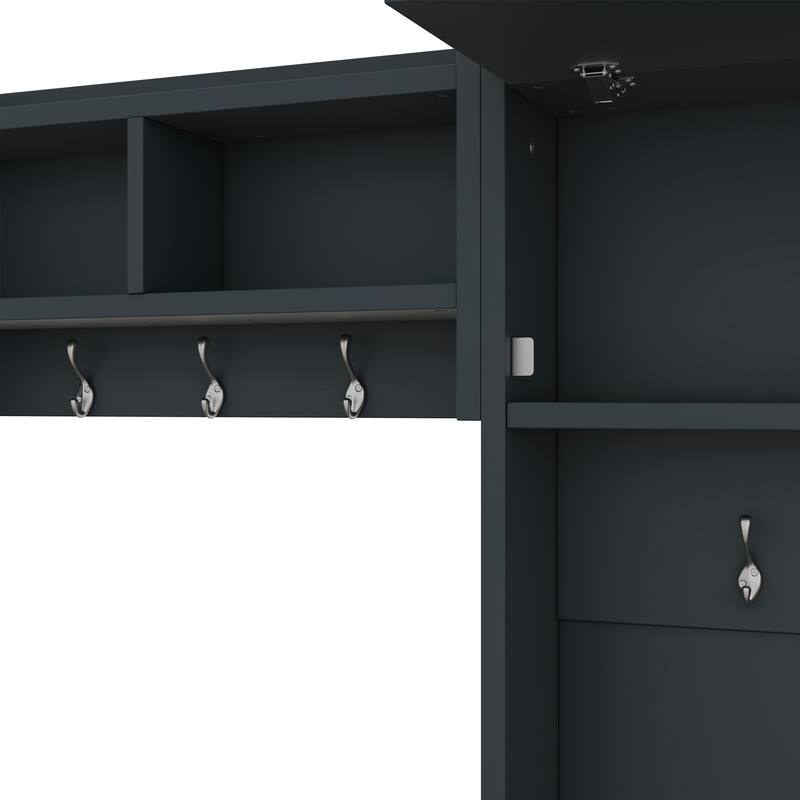 4-in-1 Detachable Hall Tree with Storage, 7 Hooks, Coat Rack, Drawers & Cabinet, Black Shoe Bench for Entryway Hallway
