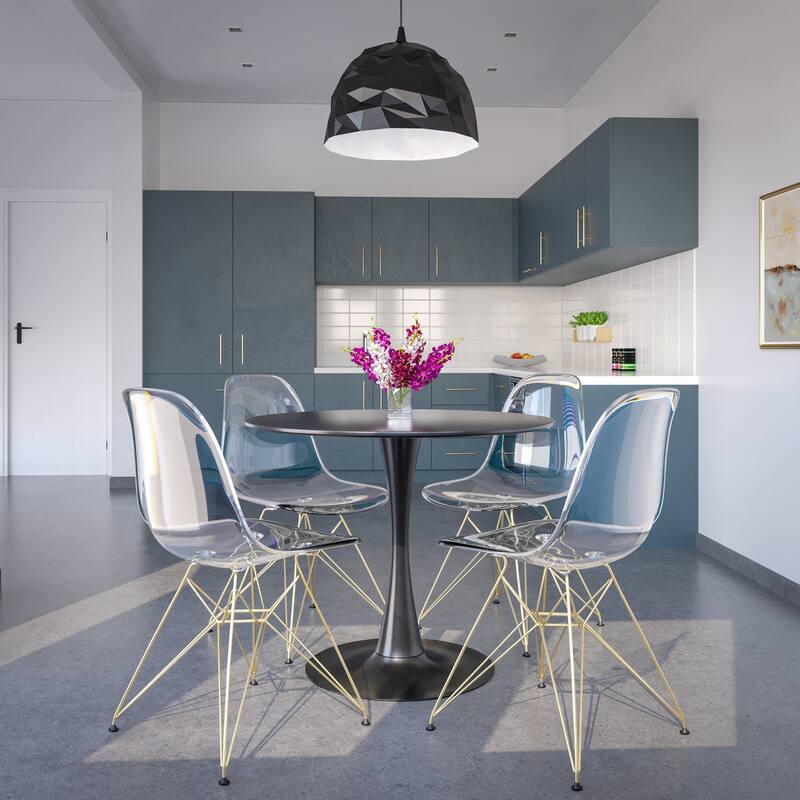 Cresco Modern Ergonomic Acrylic Dining Side Chair with Eiffel Design Base and Hand-Brushed Gold Metal Legs Set of 2