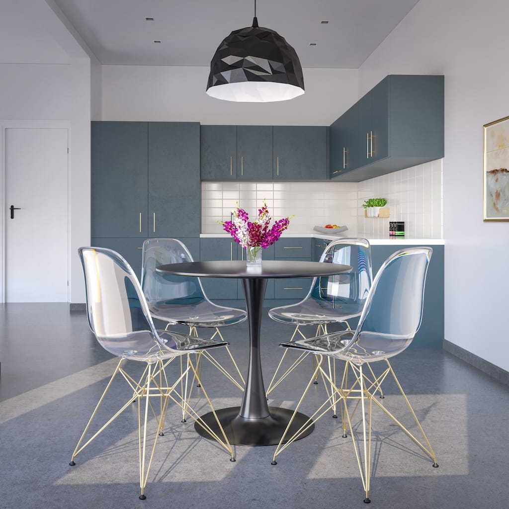 Cresco Modern Ergonomic Acrylic Dining Side Chair with Eiffel Design Base and Hand-Brushed Gold Metal Legs Set of 2