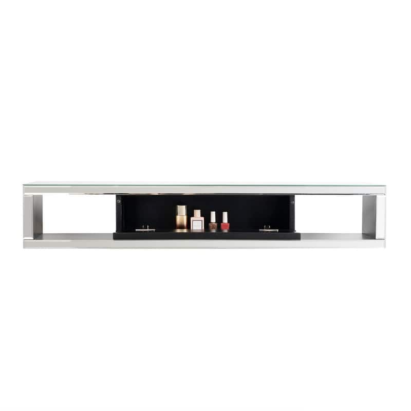 Mirrored Floating TV Shelf Crushed Diamonds Wall Mounted