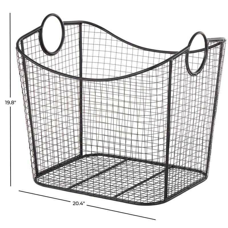 Gold Metal Wire Grid Storage Basket with Curved Edges Ring Handles