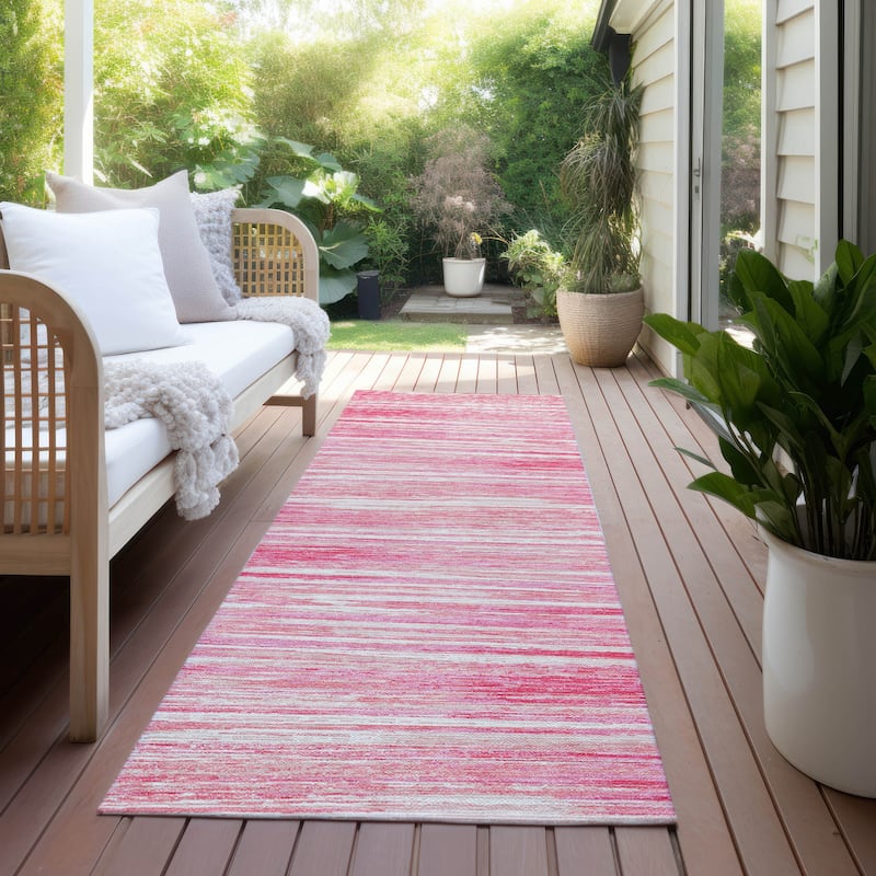 Machine Washable Indoor/ Outdoor Chantille Abstract Stripe Rug - Pink - 2'3" x 7'6"