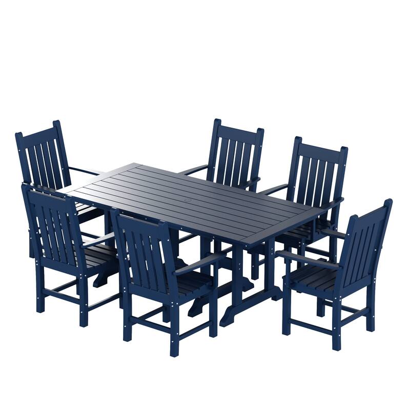 Laguna Hdpe All Weather Outdoor Patio Dining Set with Rectangle Table, Arm Chairs (7-Piece Set)