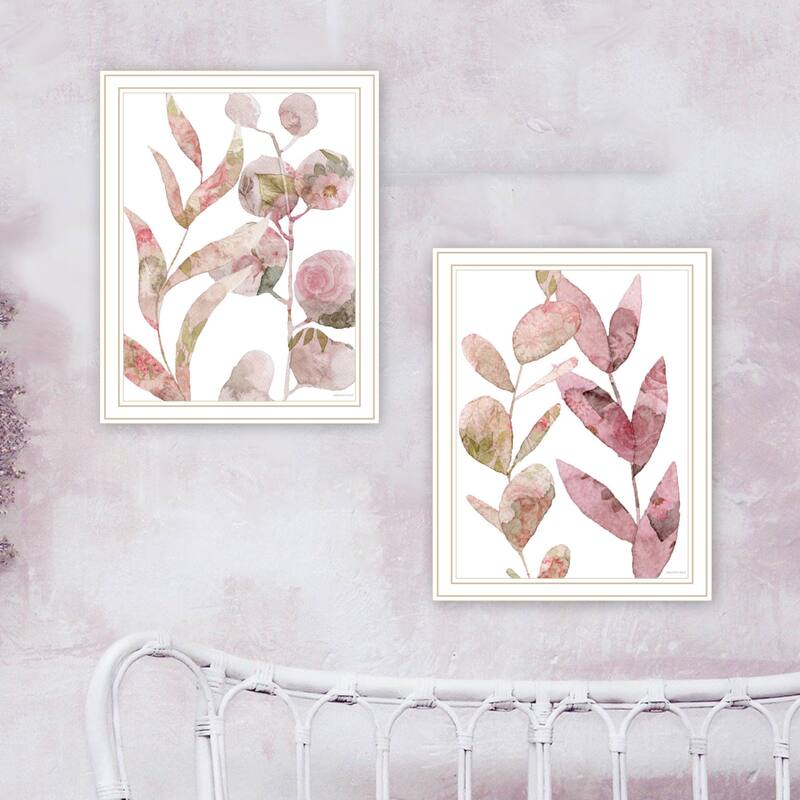 2-Piece Framed Wall Art Set - Meadow Flora Botanicals I & II, Abstract - White