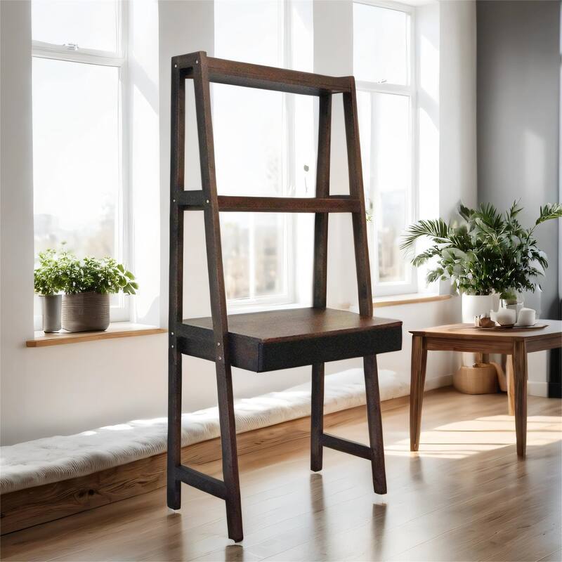 32x20x68" Ladder Desk, Ladder Style Display Shelf - Brown