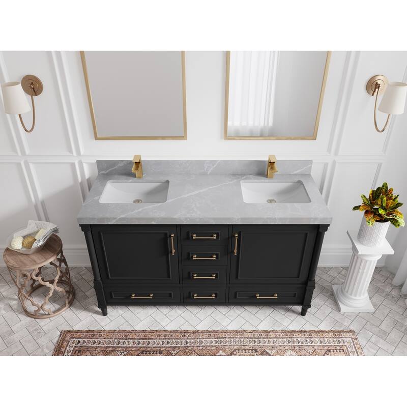 Willow Collections 60 in. W x 22 in. D Aberdeen Double Sink Bathroom Vanity with Countertop - 2" Pearl Gray - Black