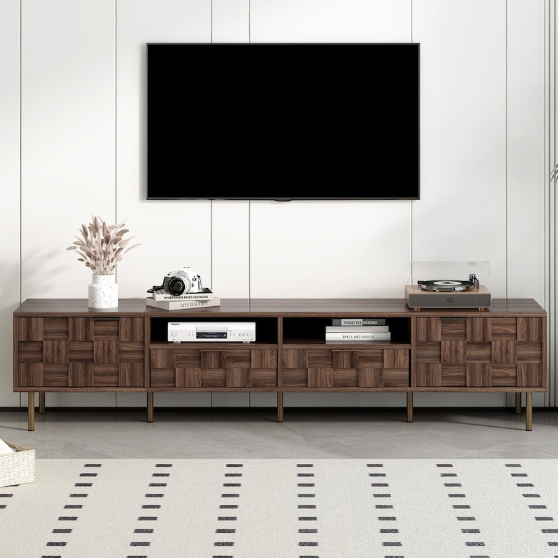 Rattan with Solid Wood Legs TV Stand for TVs up to 85 in - n/a - Brown
