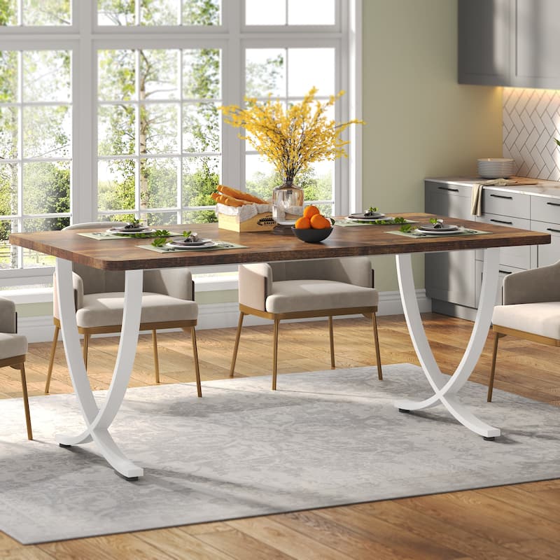 Rectangular Dining Table for 4 to 6, 63 Inch Modern Kitchen Table with Faux Marble Table Top and Metal Legs