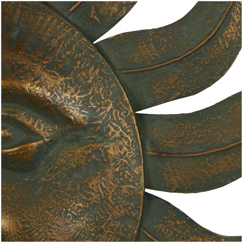 Metal Sun Home Wall Decor with Smiling Face and Curved Rays - Copper or Bronze - Roche River Decor