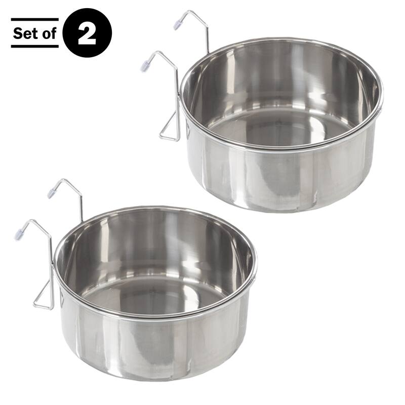 Set of 2 Stainless-Steel Dog Bowls - Cage, Kennel, and Crate Hanging Pet Bowls for Food and Water
