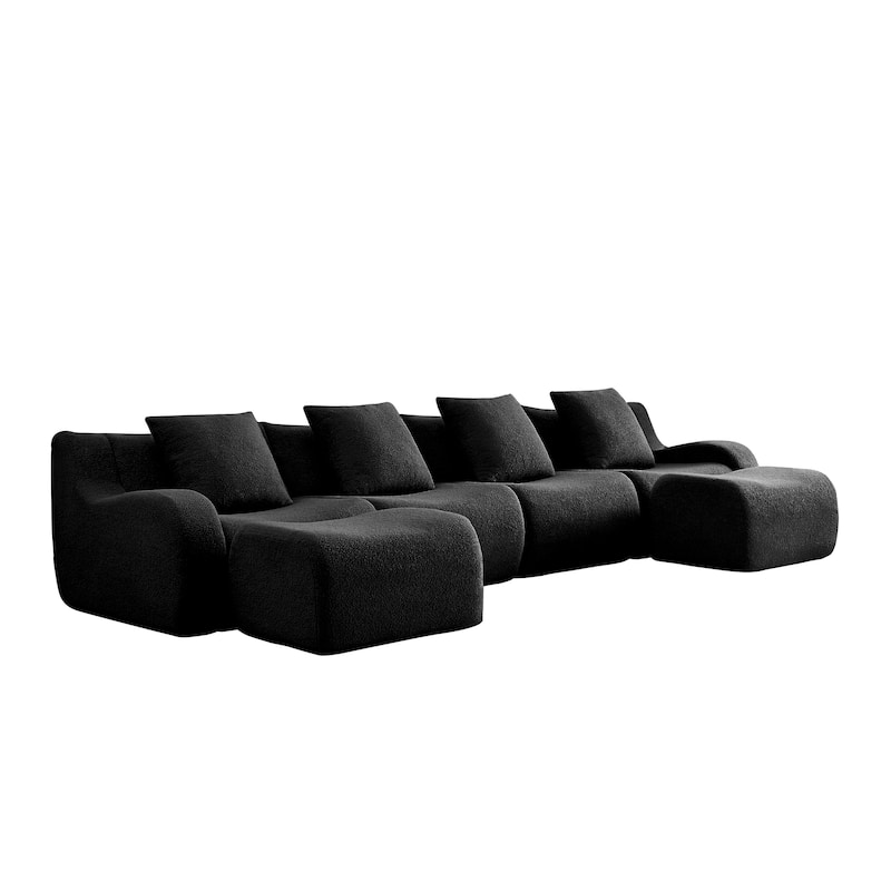 118" Modern U Shaped Modular Sectional Sofa, Boneless Couches for Living Room with Ottoman, 4 Seater Teddy Fabric Couch Sofa Set