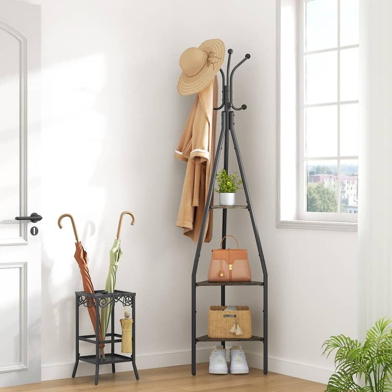 3-Tier Coat Rack Freestanding with Hooks - 8.47"D x 16.93"W x 73.62"H