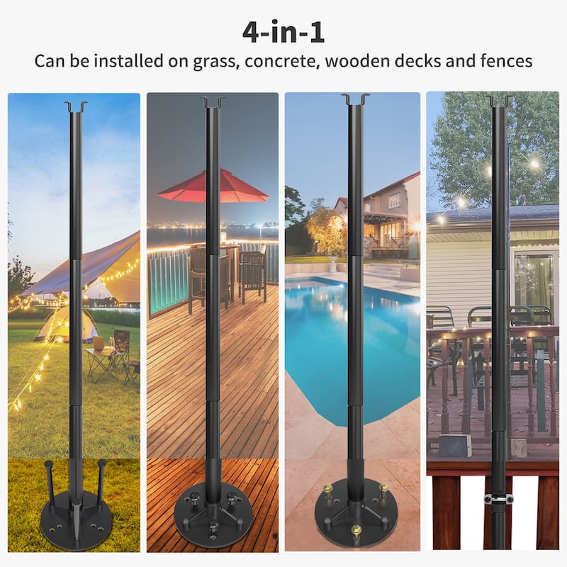 String Light Poles with Hook for Hanging String Lights for Garden Party Patio Christmas Wedding - Black