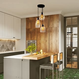 3-Light Glass Cluster Pendant Kitchen Island Lighting