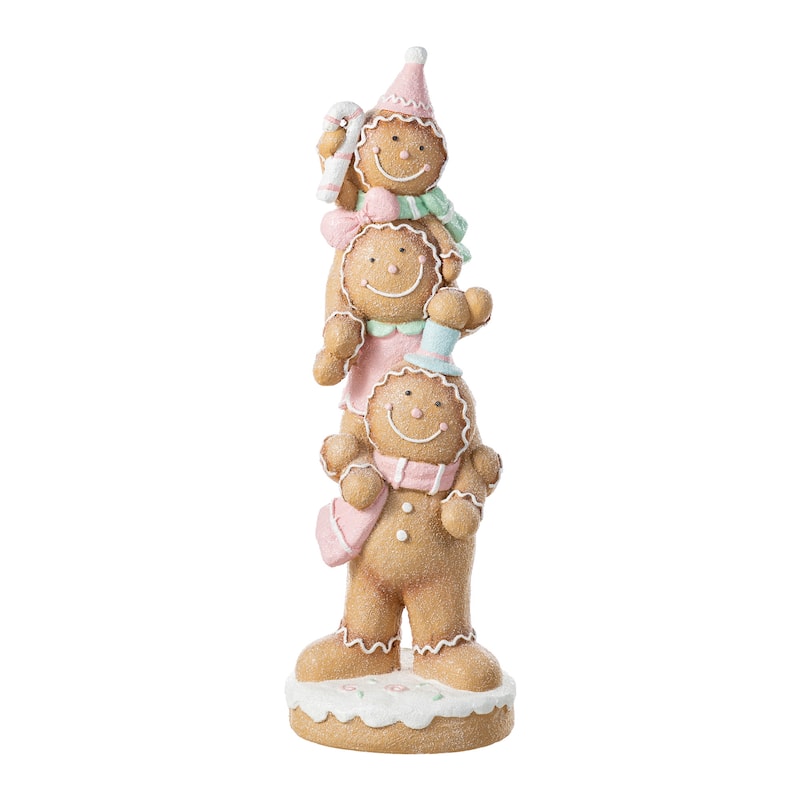 Glitzhome 29"H Christmas Stacked Gingerbread Man Porch Decor - 29" - Macaron Pink
