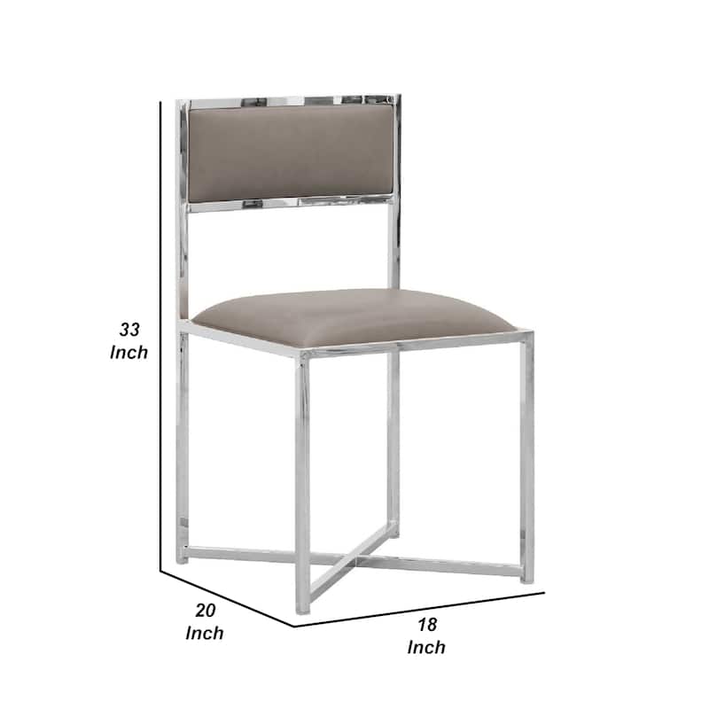 Eun 20 Inch Faux Leather Dining Chair, Chrome Base, Set of 2, Gray