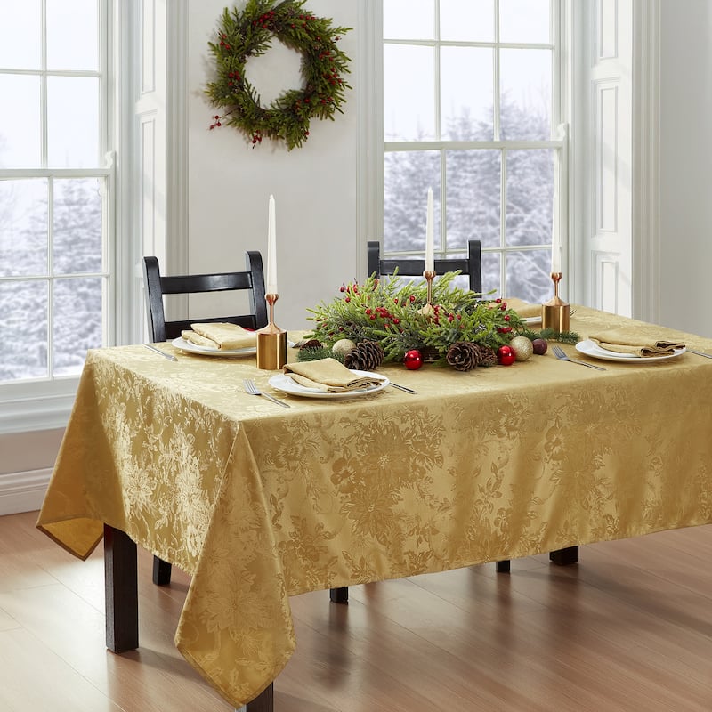 Porch & Den Prahl Jacquard Poinsettia Tablecloth - 60x84 Rectangle - Gold