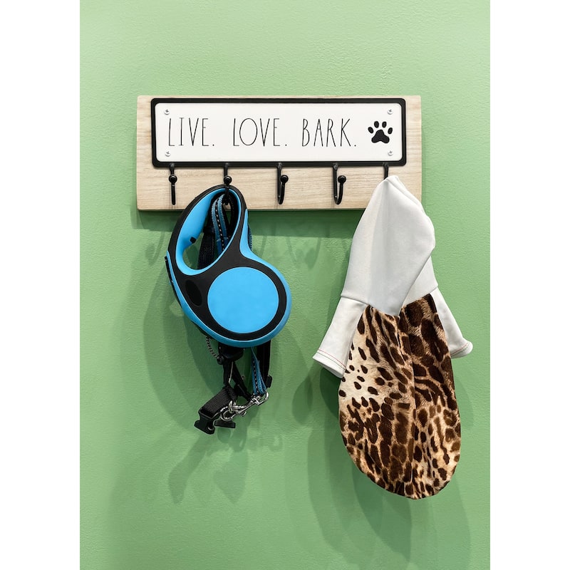 Rae Dunn Pet Themed Wall Hooks - WOOF - Live Love Bark - Light Wood Tone