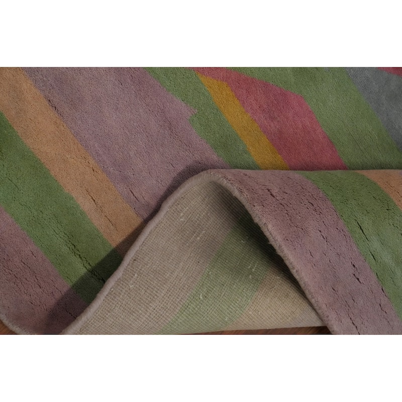 Hand-knotted Tribal Wool Multi-Colored Stripe Oriental Area Rug - 8' 11'' X 6' 2''