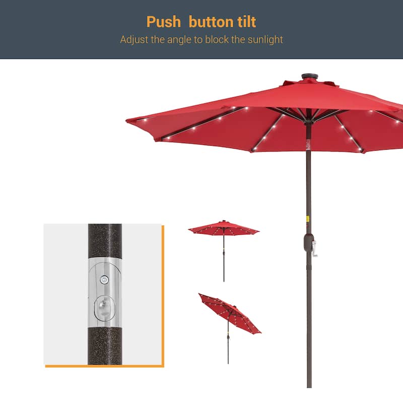 LIVOOSUN 9Ft Patio LED Market Umbrella Outdoor Table Steel Umbrella