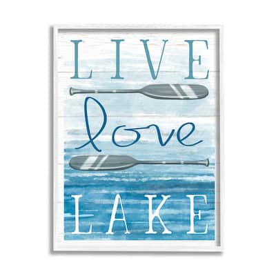 Stupell Live Love Lake Quote Ores Water Motif Framed Wall Art, Design by Elizabeth Tyndall - Blue