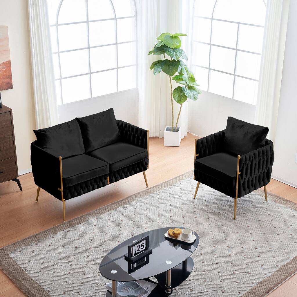 Modern Sofa Set for Living Room And Small Living Spaces,Black Velvet