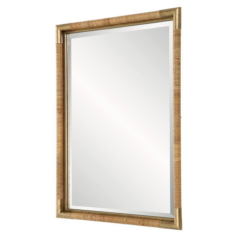 Hand Wrapped Rattan Rectangular Framed Wall Mirror - 31.5" - Gold