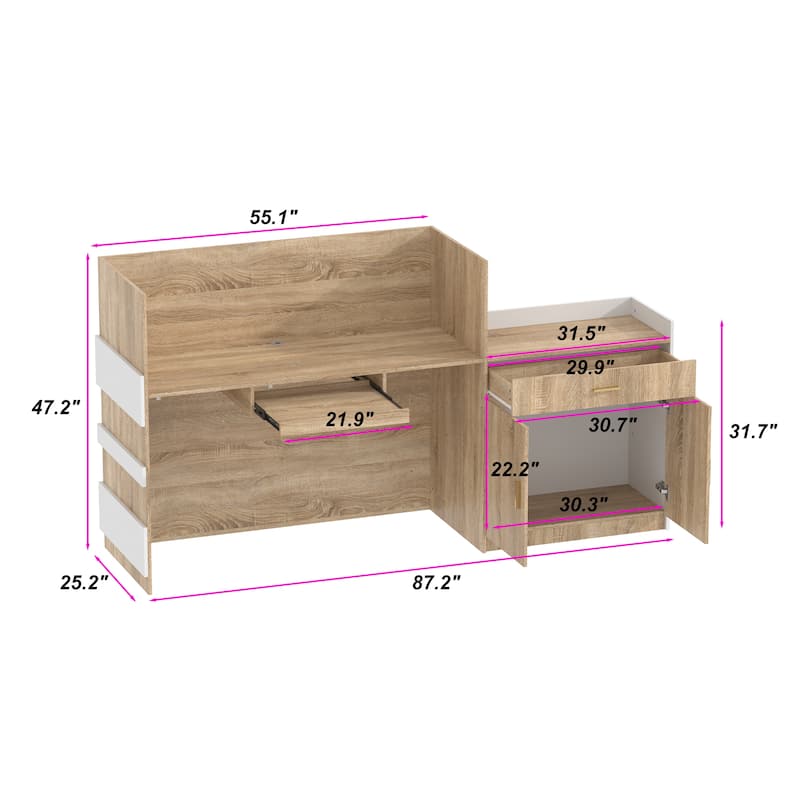 Stylish Office Welcome Desk Table White Oak Finish with Keyboard Shelf - 87.2"
