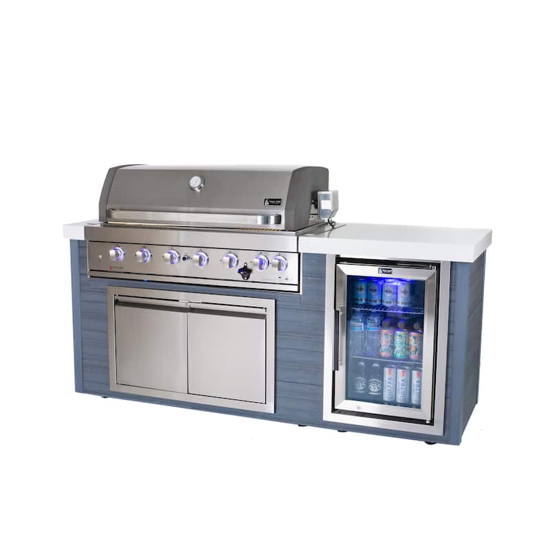 Mont Alpi MA805-AW Artwood Polyethylene Frame 6-burner 44-inch Stainless Steel Outdoor Kitchen Island Grill + Refrigerator - N/A