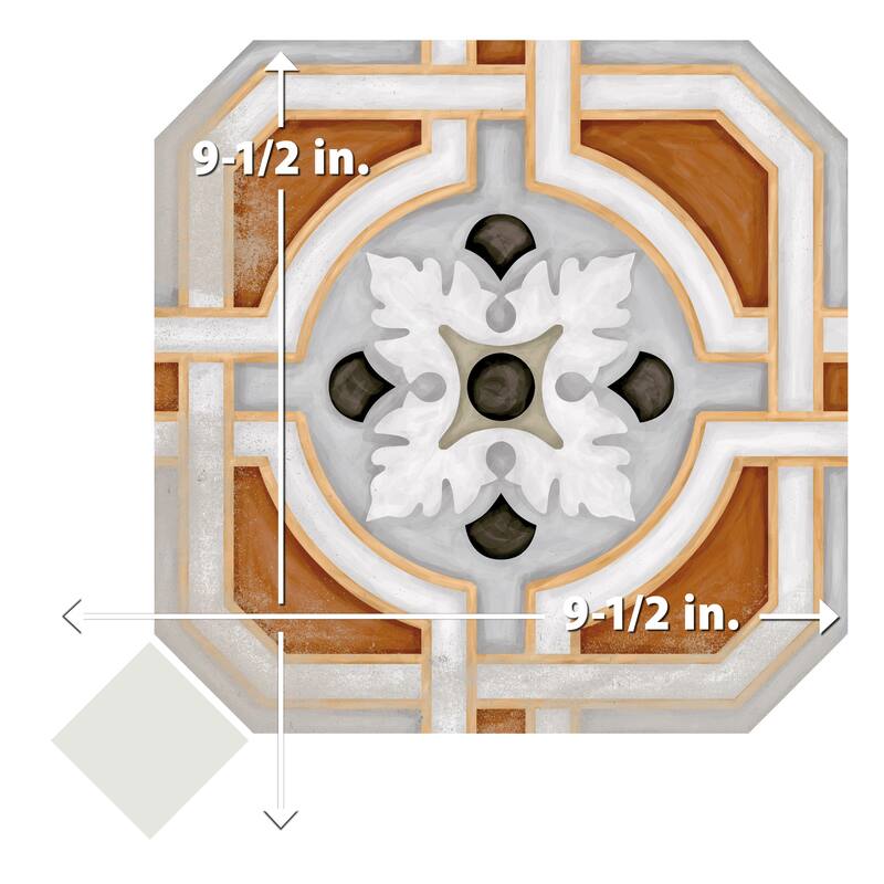 Merola Tile Vaudeville Octagon Deco Zimer with Taco Nacar 7-7/8" x 7-7/8" Porcelain Floor and Wall Tile