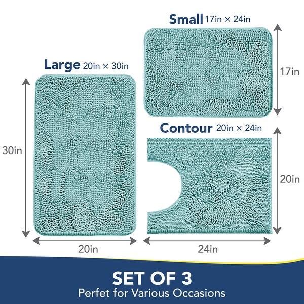 Bathroom Rugs Sets 3 Piece, Chenille Toilet Bath Mat Set