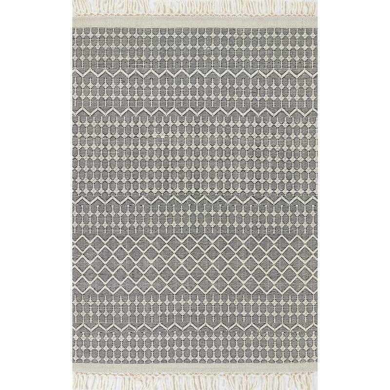 Momeni Ember Geometric Hand Woven Wool Blend Area Rug - 5' x 8' - Black
