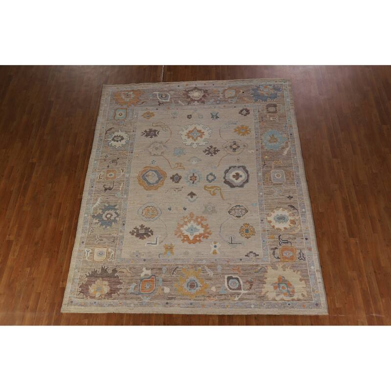 Hand Knotted Oriental 100% Wool Carpet Transitional All-Over Beige & Ivories Oushak Area Rug - 10' 0'' X 8' 2''