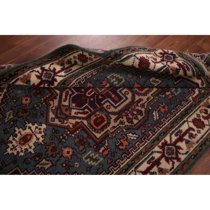 Light Blue Geometric Heriz Serapi Rug Hand-Knotted Wool Carpet - 4'0" X 6'0"