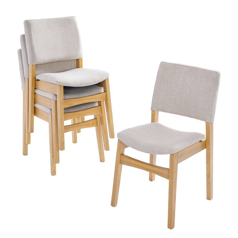 Roomfitters Dining Chairs Set of 4, Upholstered Linen Kitchen Chairs with Solid Wood Frame, Space Saving Dining Seating
