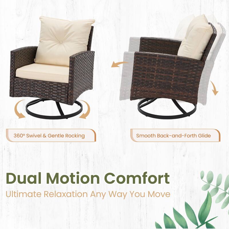 Outdoor Swivel Rocker Patio Chairs Set of 2 with Coffee Table &Cushions, Rattan Bistro Set for Porch, Backyard, Balcony