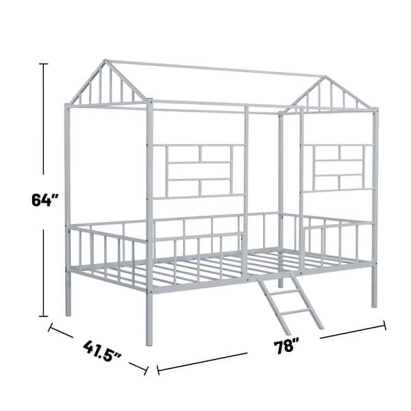 dimension image slide 2 of 3, Metal Twin-Size Loft Bed with House Design