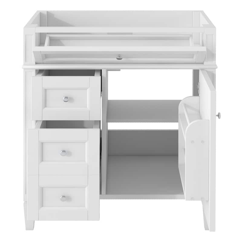 30'' Bathroom Vanity without Top Sink, Modern Bathroom Storage Cabinet with 2 Drawers and a Tip-out Drawer (NOT INCLUDE BASIN) - White