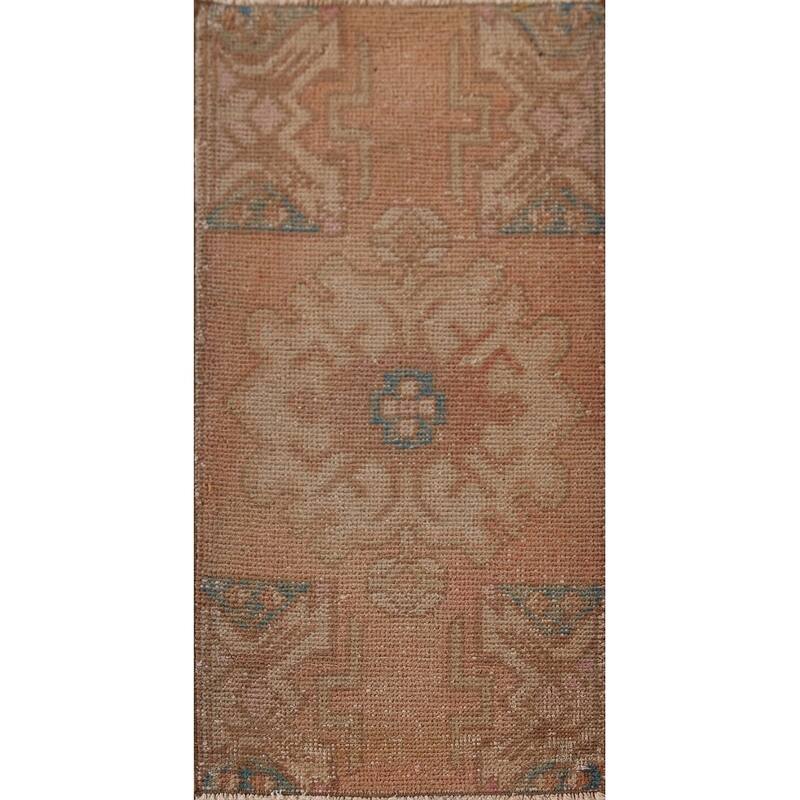 Hand Knotted Oriental 100% Wool Carpet Transitional Tribal Peach Anatolian Area Rug - 3' 2'' X 1' 6''