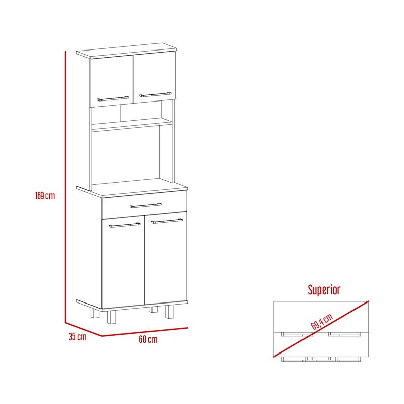 Bay Area Pantry, Two Door Cabinets, One Drawer, Four Adjustable Metal Legs