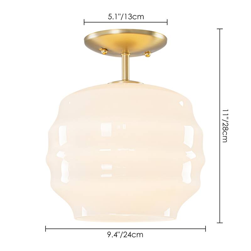 1-Light Retro Modern Glass Gold Flush Mount Ceiling Light for Living Room & Bedroom - 9.4 in. W x 11 in. H