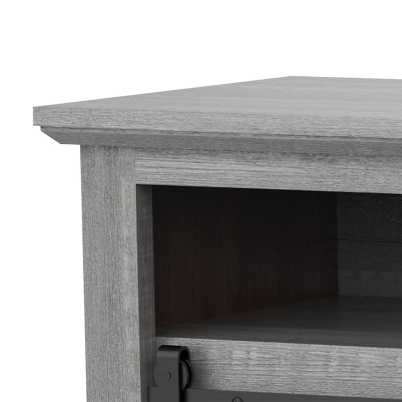 68" Farmhouse Grey Sliding Barn Door TV Stand with Storage Open Compartment